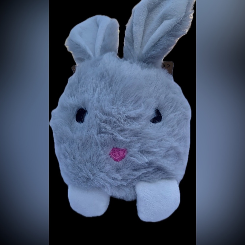 NWT Dog Toy Grey Chubby Bunny 7” Squeaky Ball Crinkle Easter Plush Pet Toy
